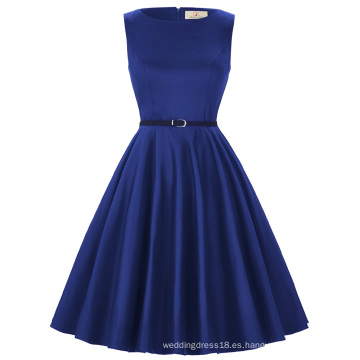 Grace Karin tamaño más sin mangas baratos cortos de cosecha de algodón retro azul real vestidos 50s vestido de verano CL6086-54